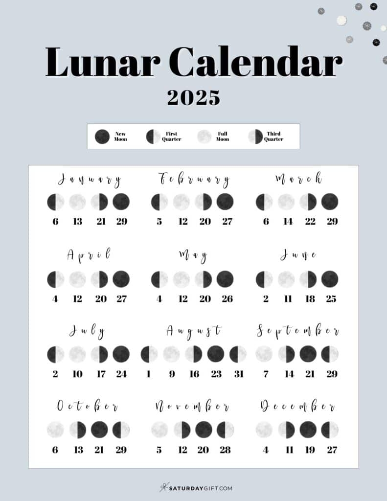Moon Phase Calendar 12 Cute U0026 Free Printable 2025 Lunar Calendars