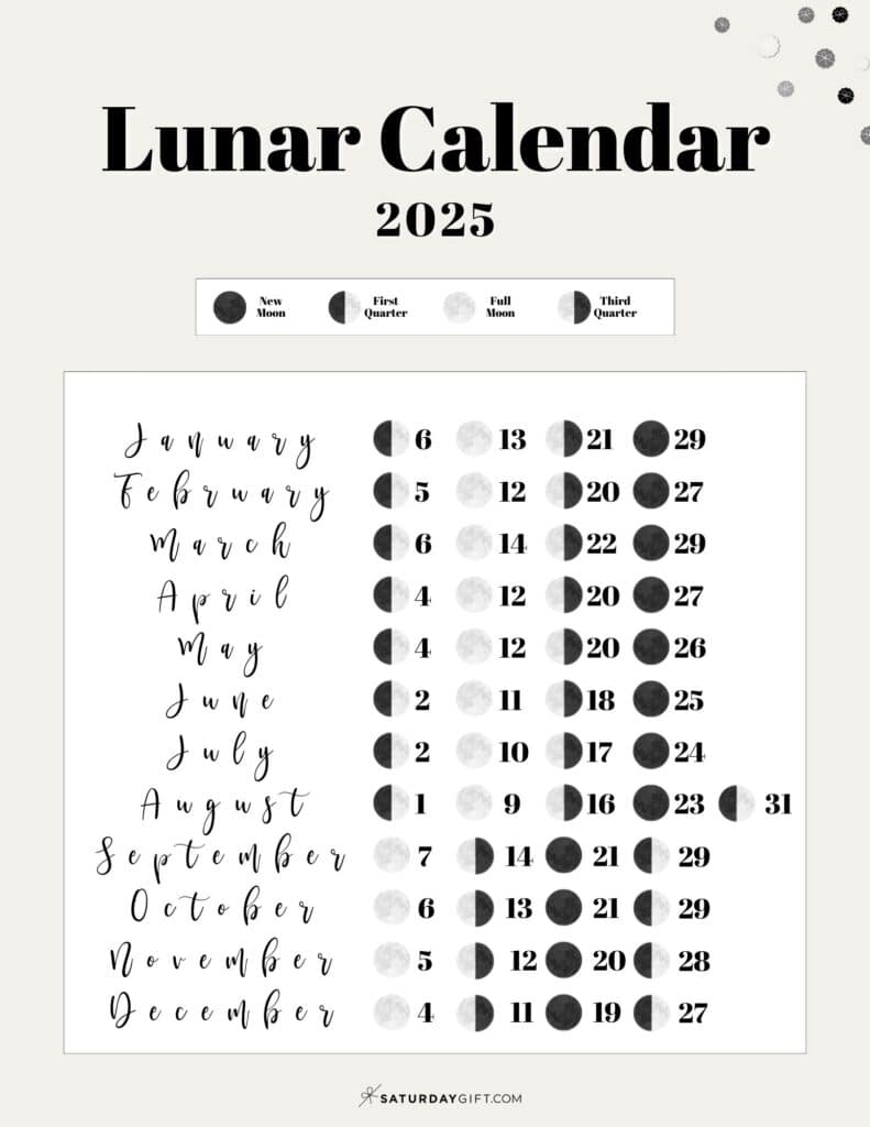 Moon Phase Calendar 12 Cute U0026 Free Printable 2025 Lunar Calendars