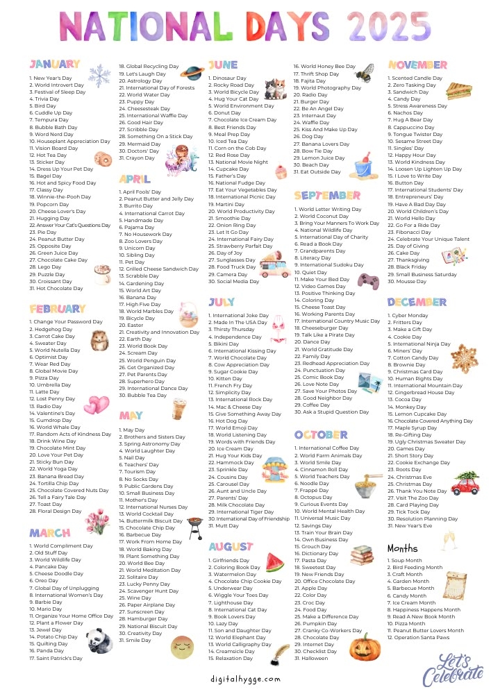 National Day Calendar 2025 Printable National Holidays Calendar 