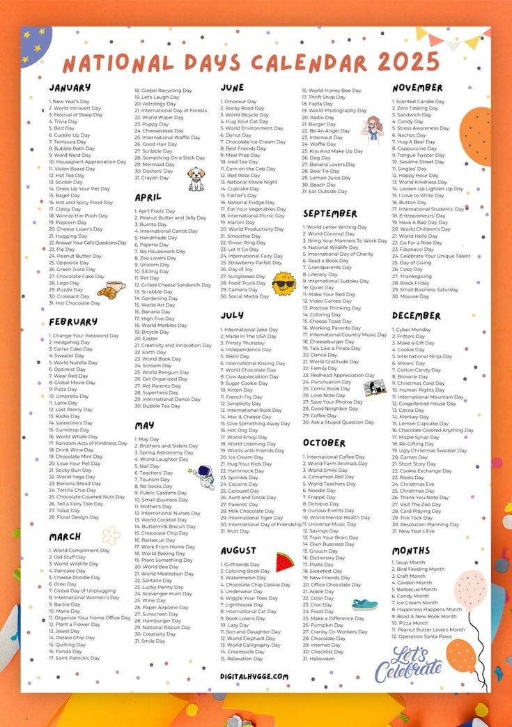 National Days Calendar Printable 2025 National Holidays Calendar Social Media Ideas 365 Days To Celebrate Fun Days Wacky Holidays Etsy