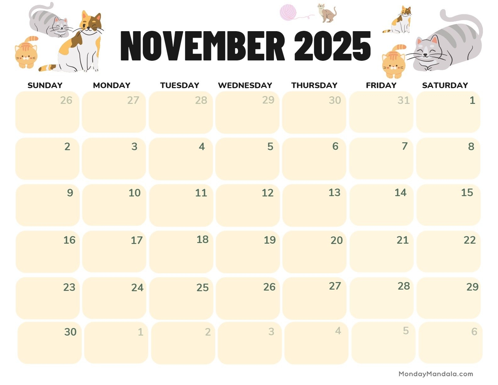 Free Printable Thankful Calendar November 2025