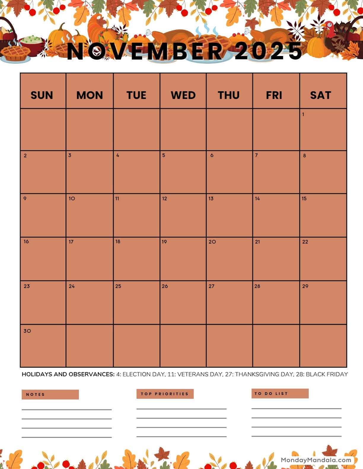 November 2025 Calendar 52 Free PDF Printables 