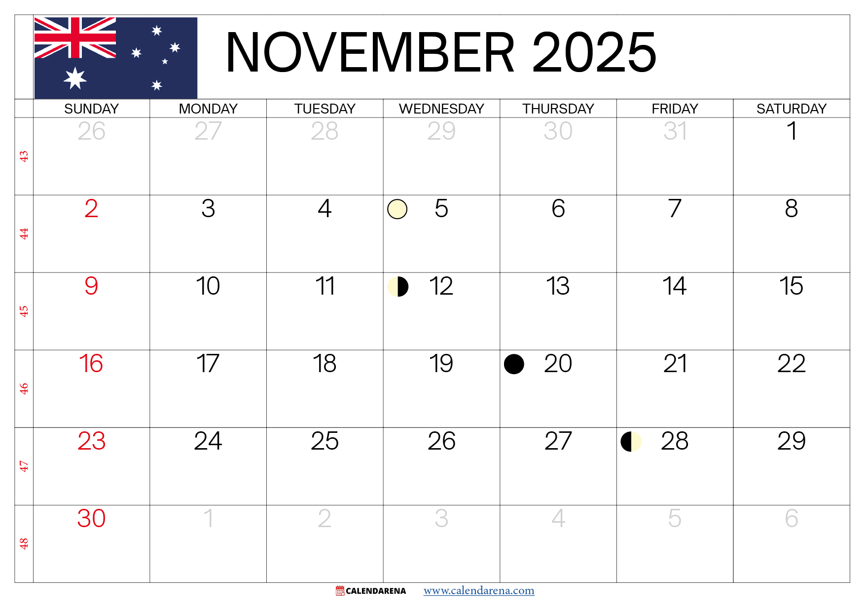 November 2025 Calendar Australia Free Pdf