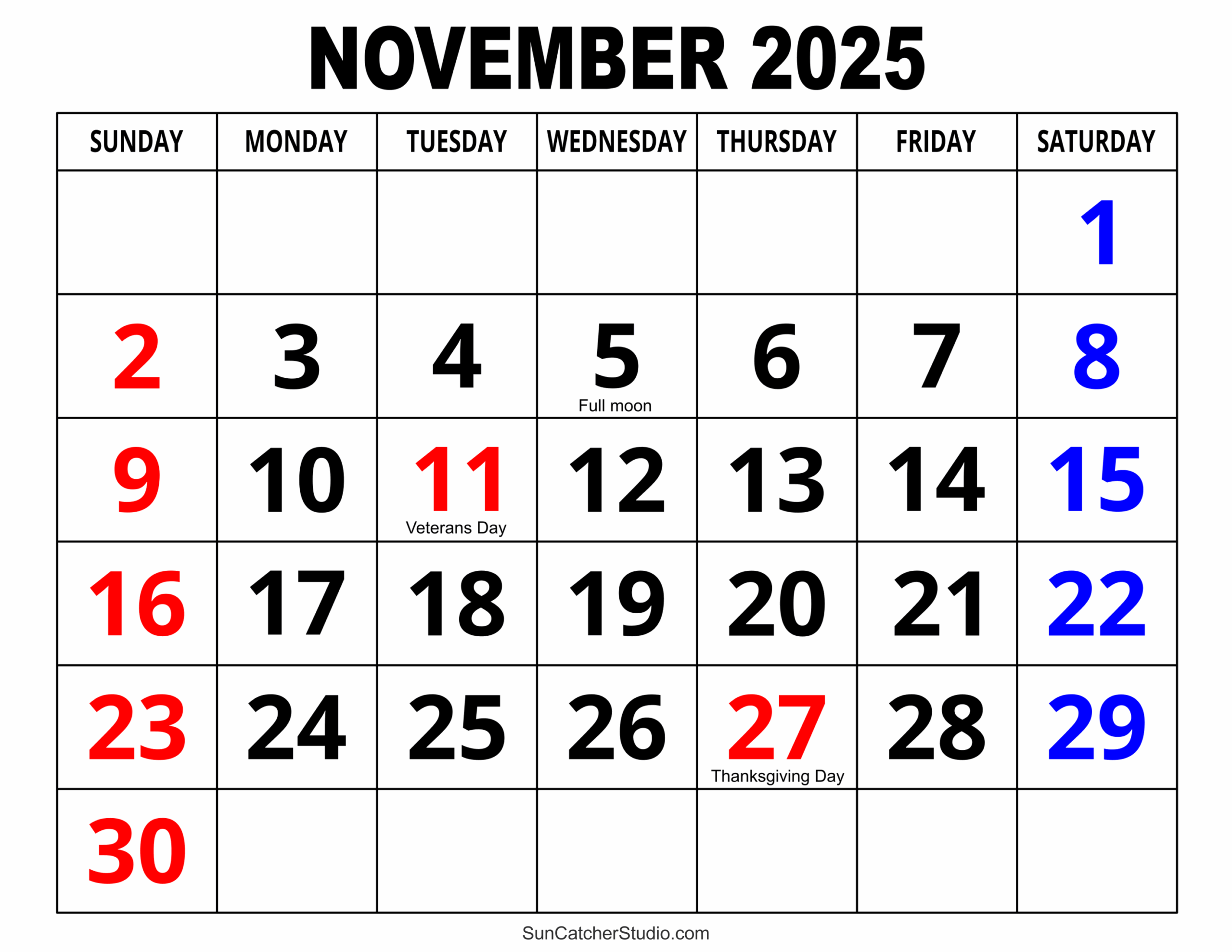 Calendar For November 2025 Printable