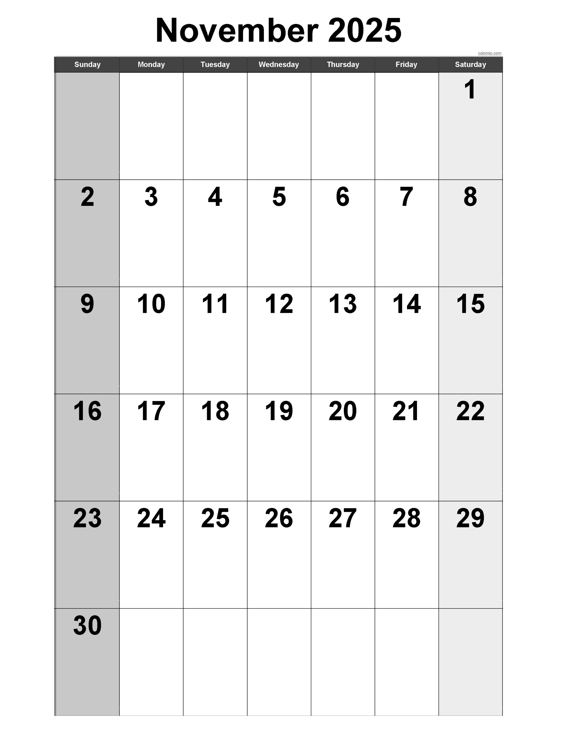 November 2025 Calendar Printable Portrait