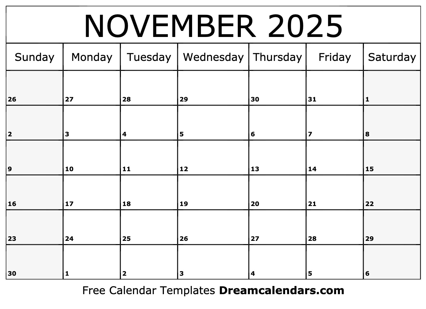Free Printable 12 Month Calendar November 2025