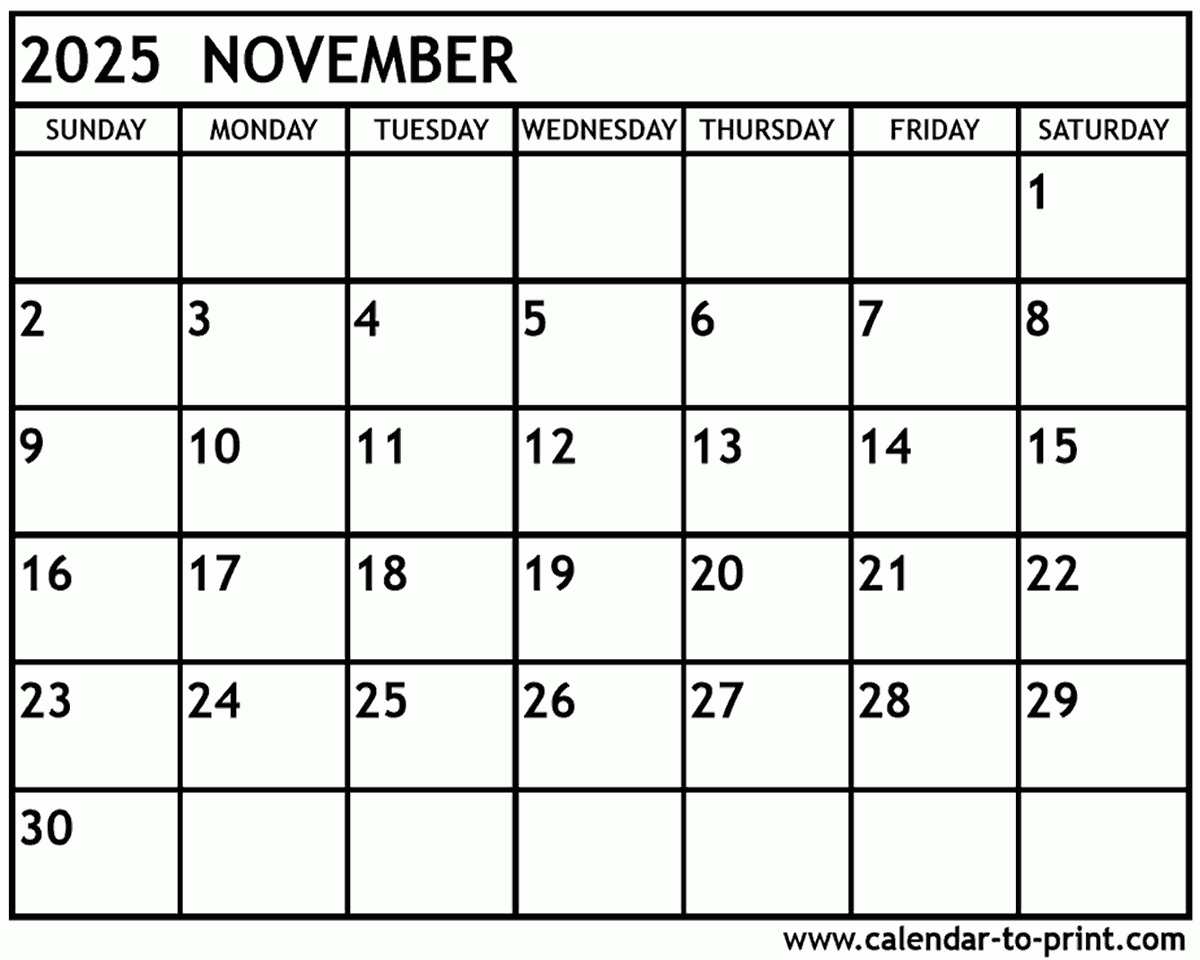 November 2025 Printable Calendar Large Boxes