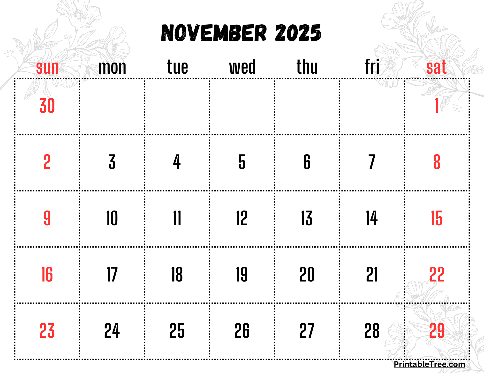 Free Printable Calendar 2025 No Download November