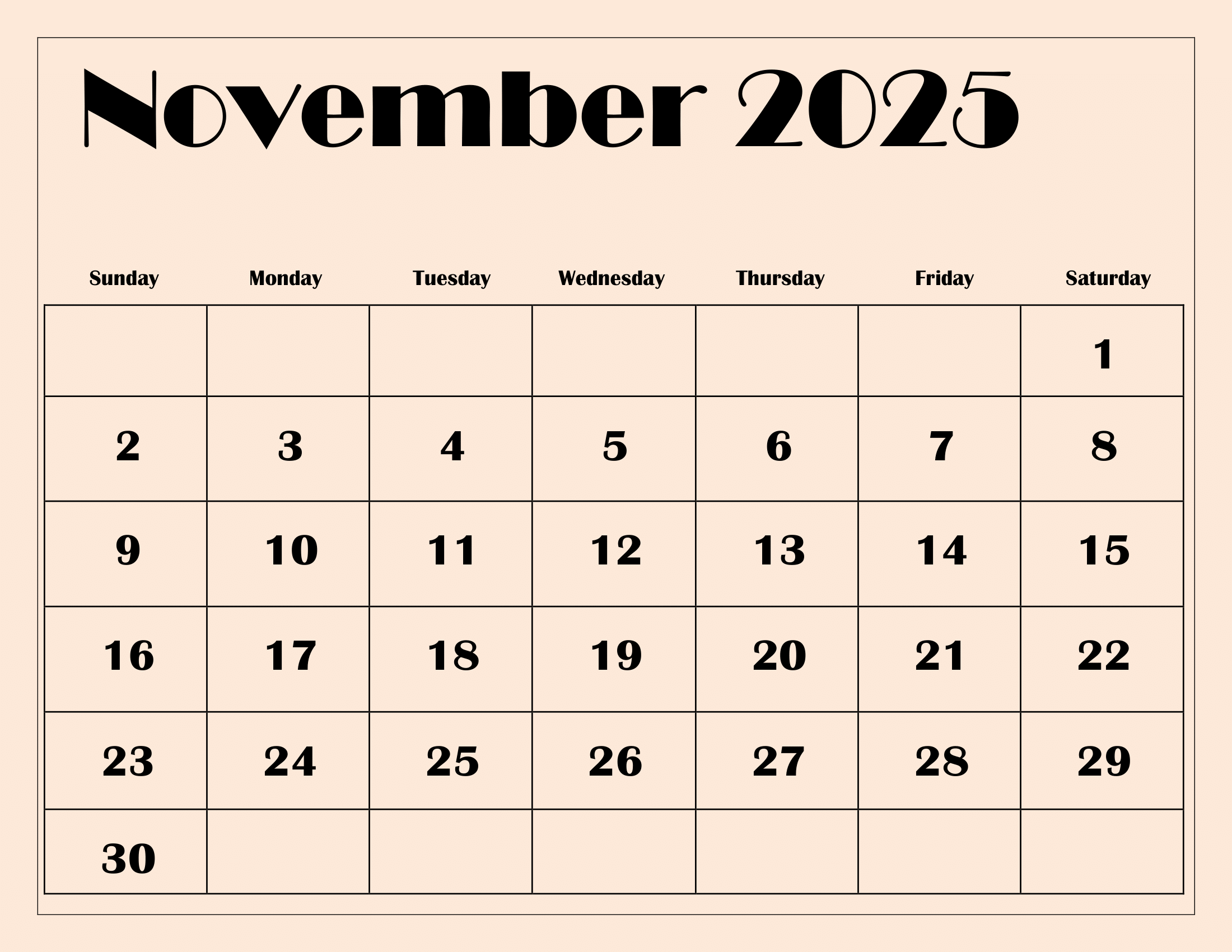 Large November 2025 Calendar Printable