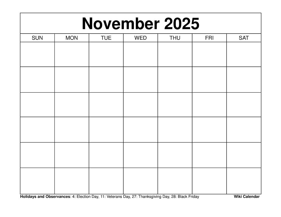 November 2025 Calendar Printable Templates U0026 More
