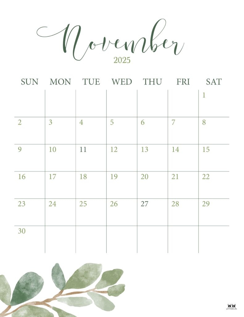 November 2025 Calendar Printable Small