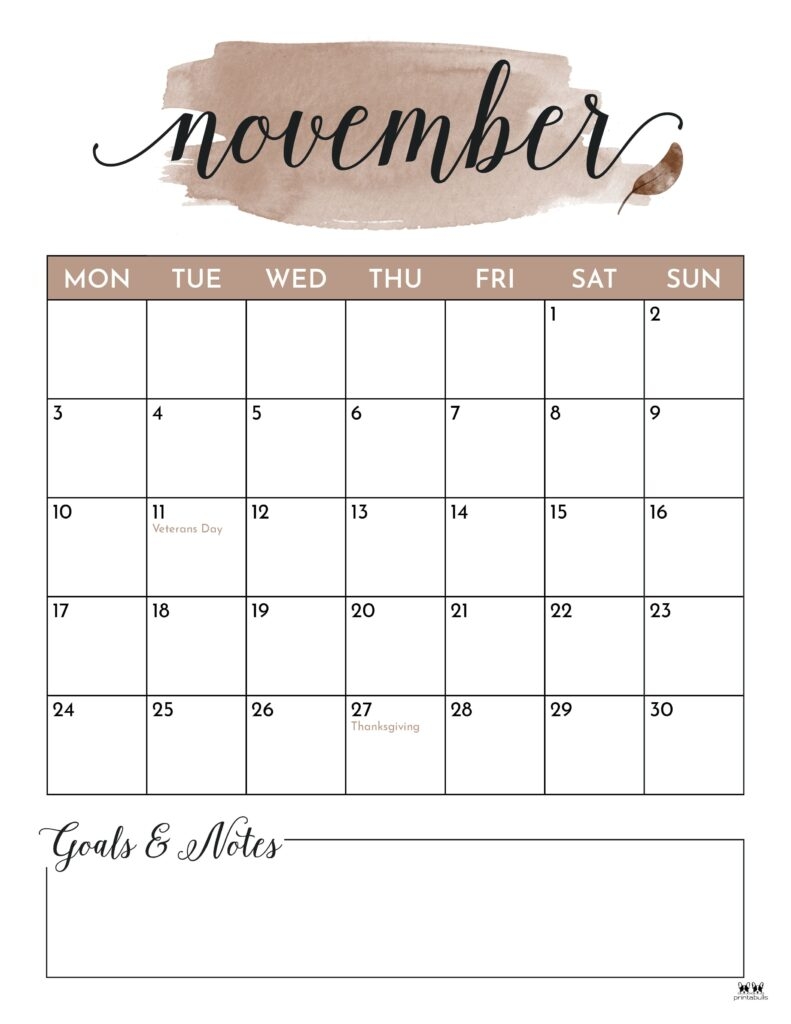 November 2025 Calendars 107 FREE Printables Printabulls