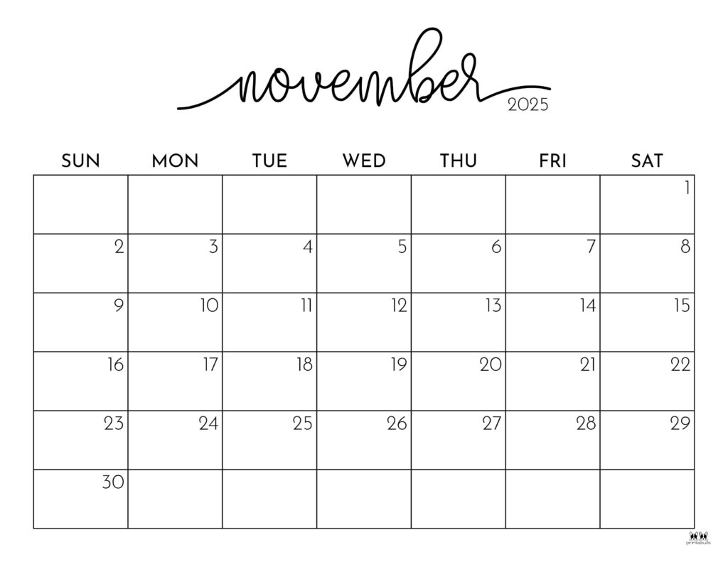 Free Printable Blank Calendar November 2025 Bullet Journal