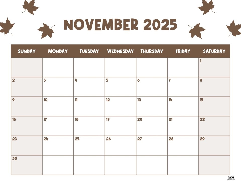 Month Of November 2025 Printable Calendar