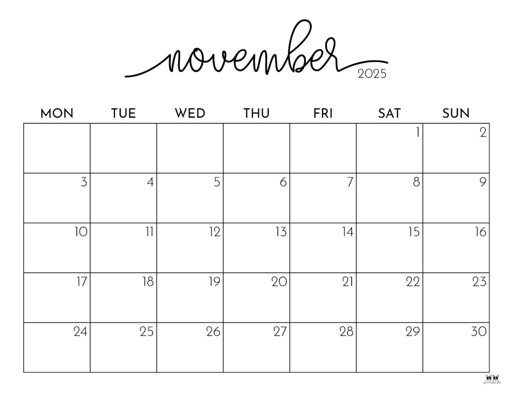 November 2025 Calendars 107 FREE Printables Printabulls