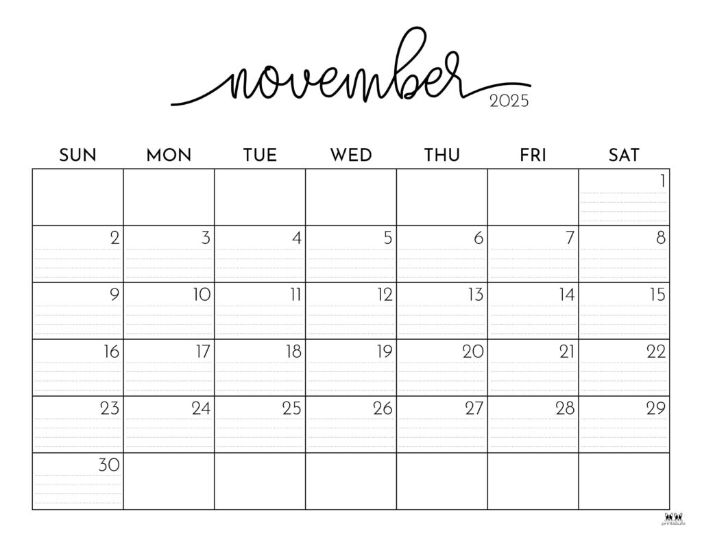 November 2025 Calendars 107 FREE Printables Printabulls