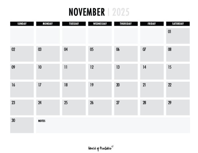 Free Printable November 2025 Calendar Big Boxes