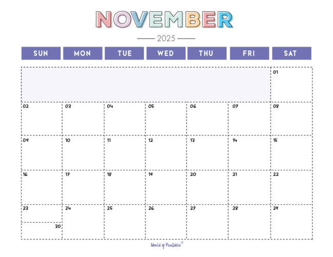 November 2025 Calendars 130 Styles World Of Printables