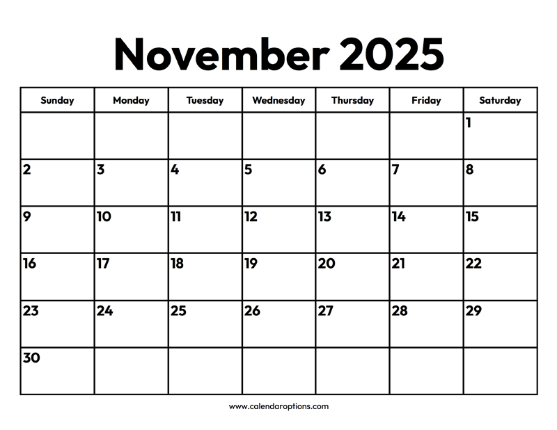 November 2025 Calendars Calendar Options