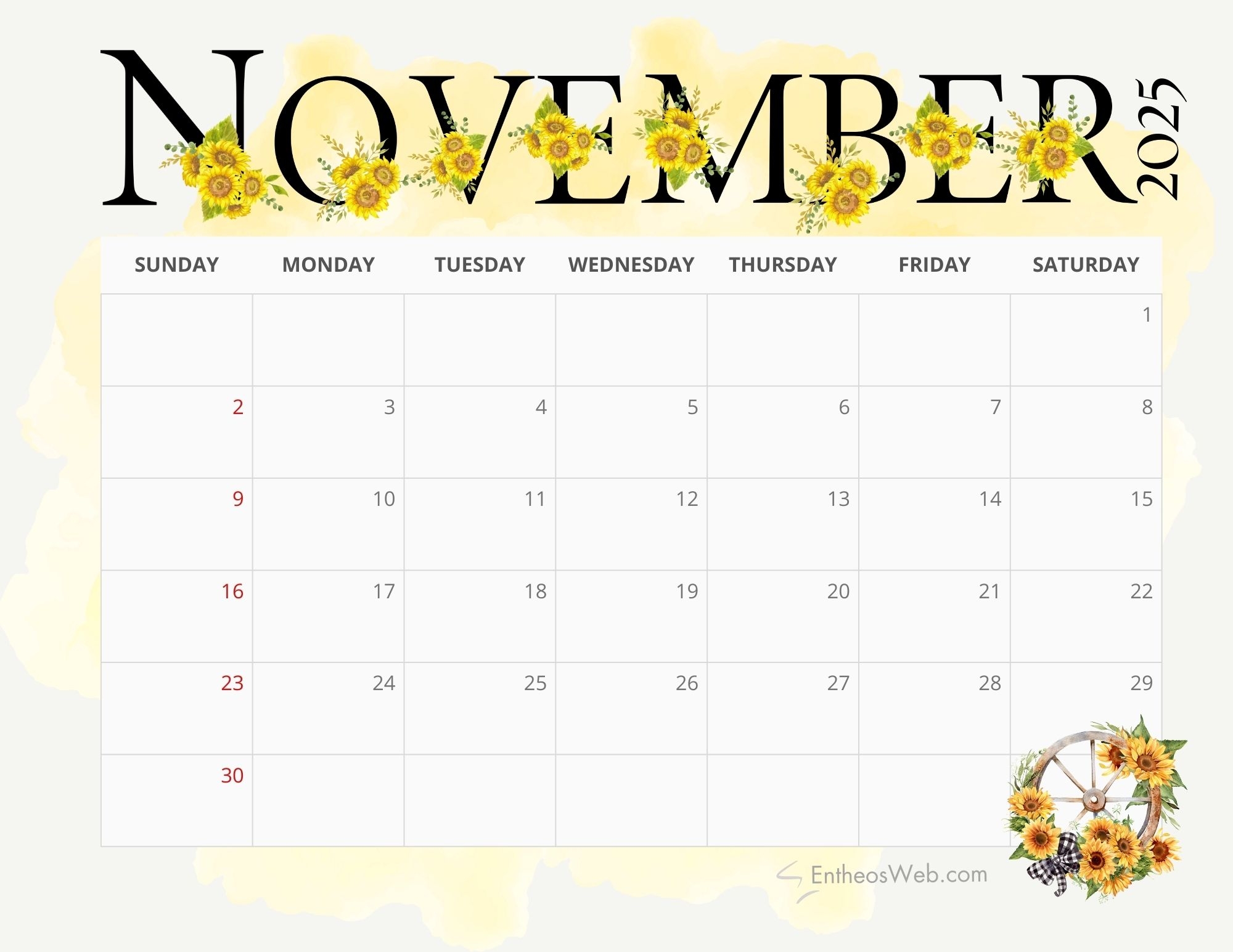 November 2025 Calendars EntheosWeb