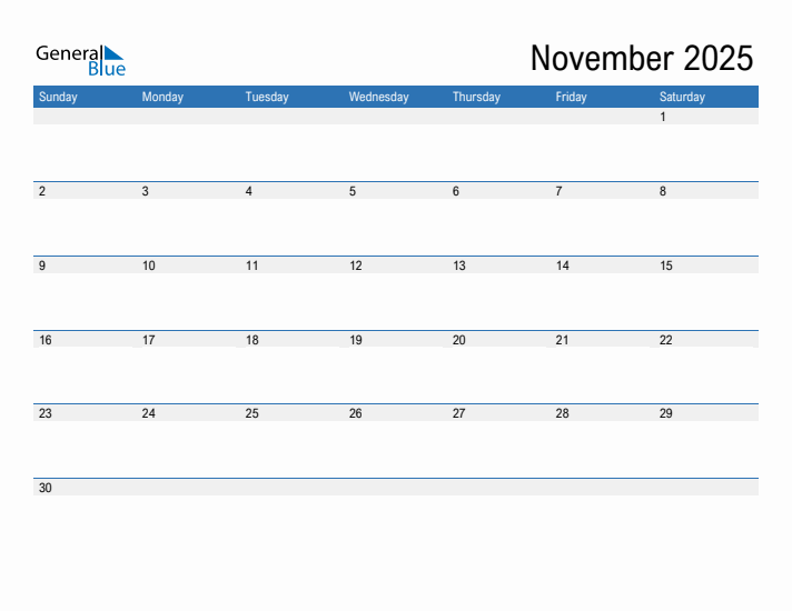 November 2025 Monthly Calendar PDF Word Excel 