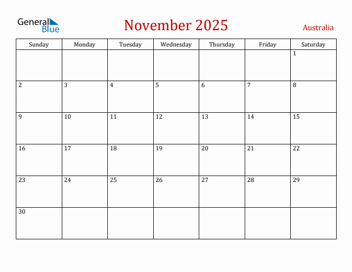 November 2025 Monthly Calendar With Australia Holidays