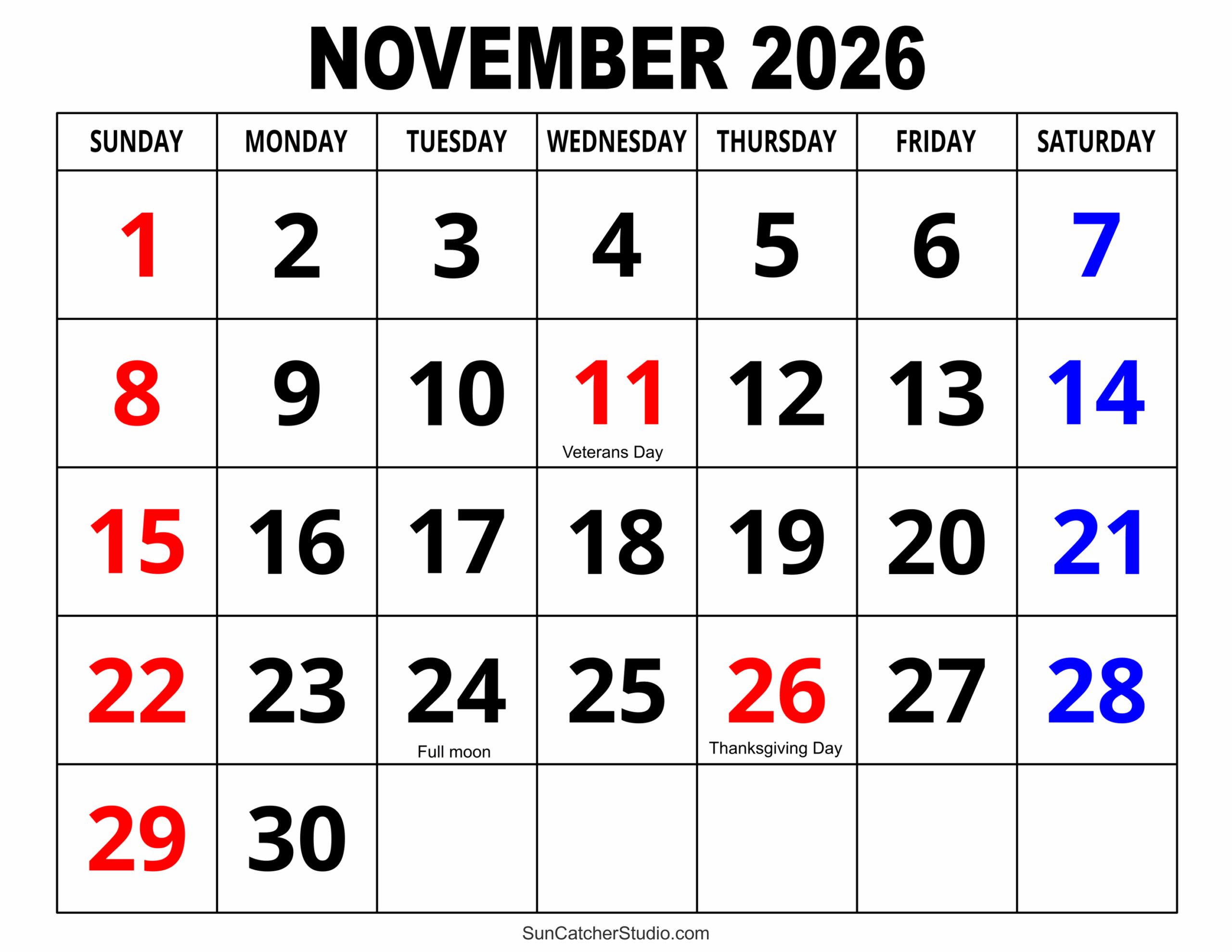 November 2026 To March 2026 Calendar Printable