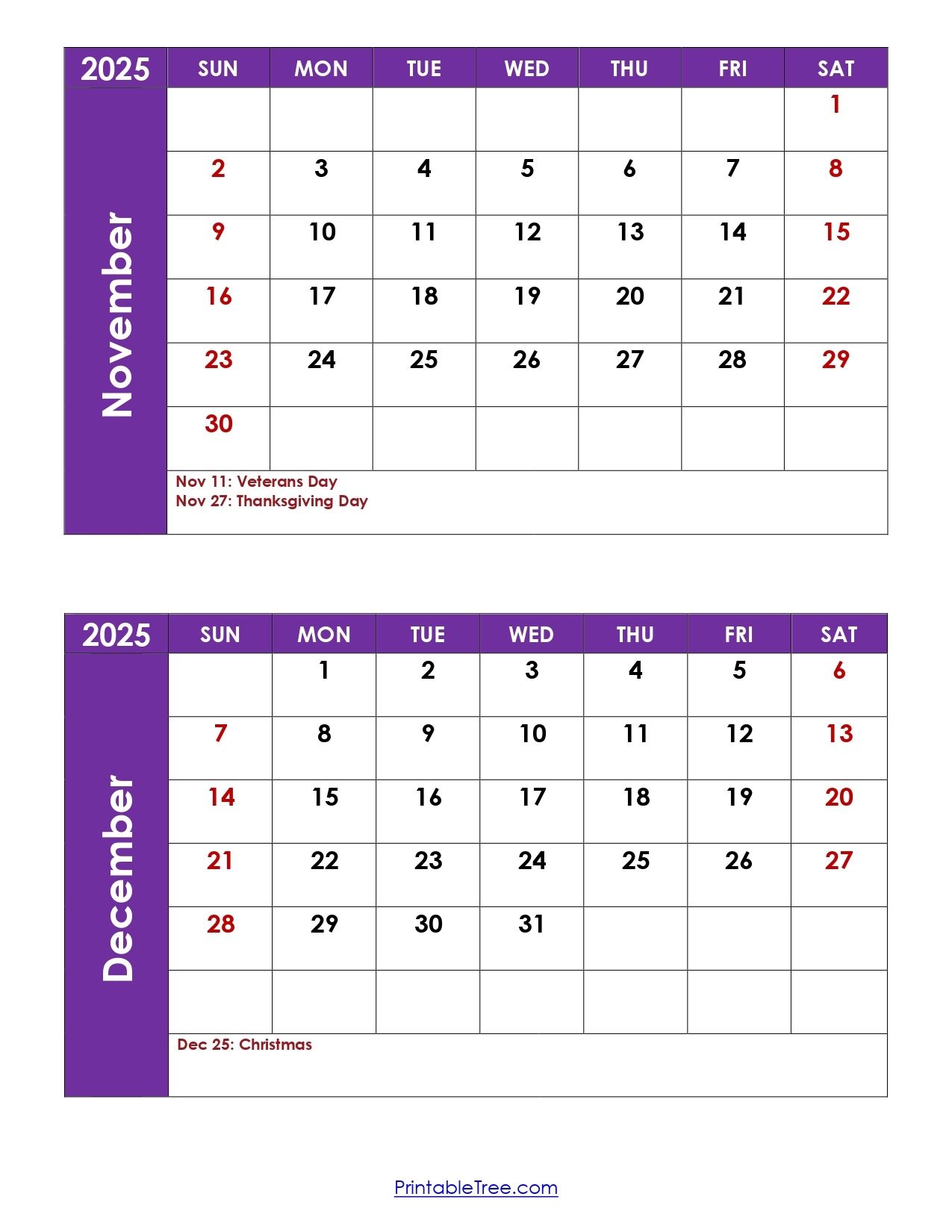 Printable November 2025 And December Calendar