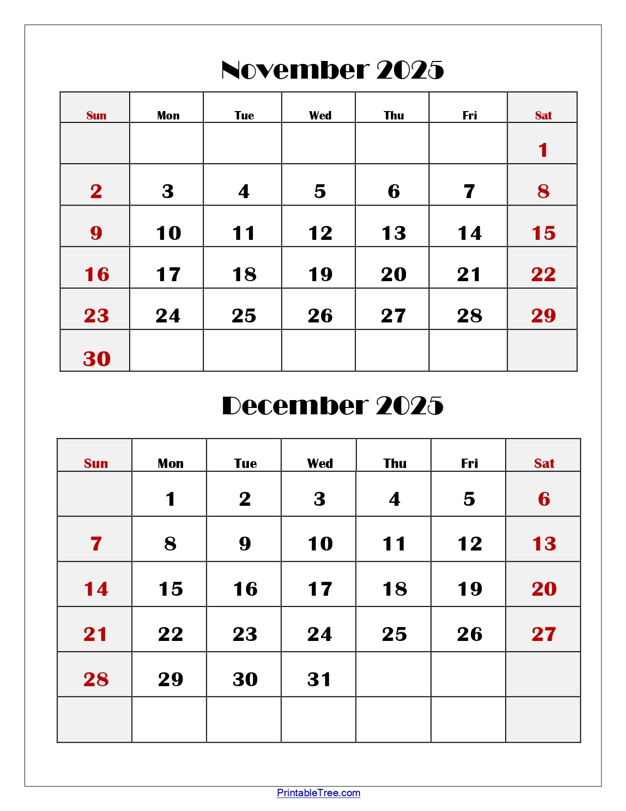 Holiday Printable Calendar November And December 2025