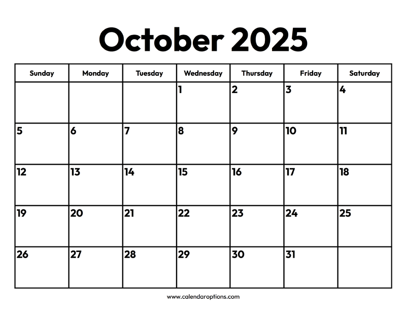 October 2025 Calendar Calendar Options