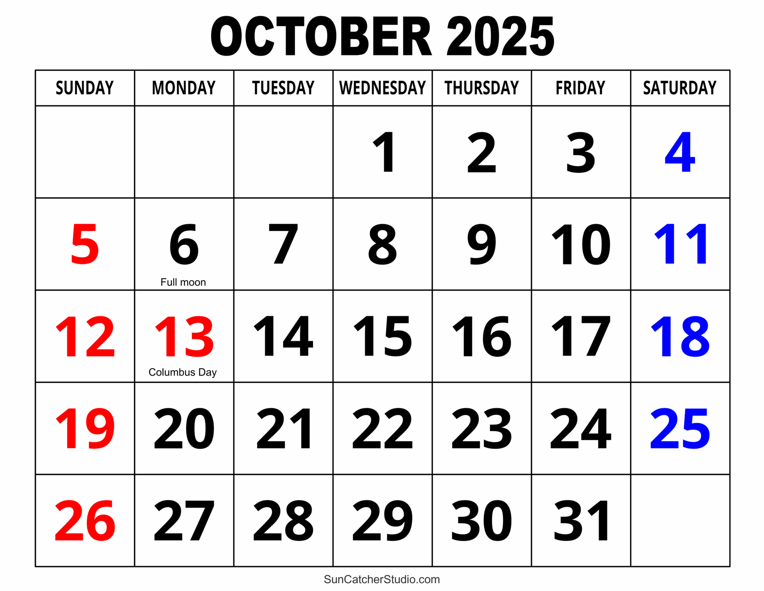 Printable October 2025 Calendar Word