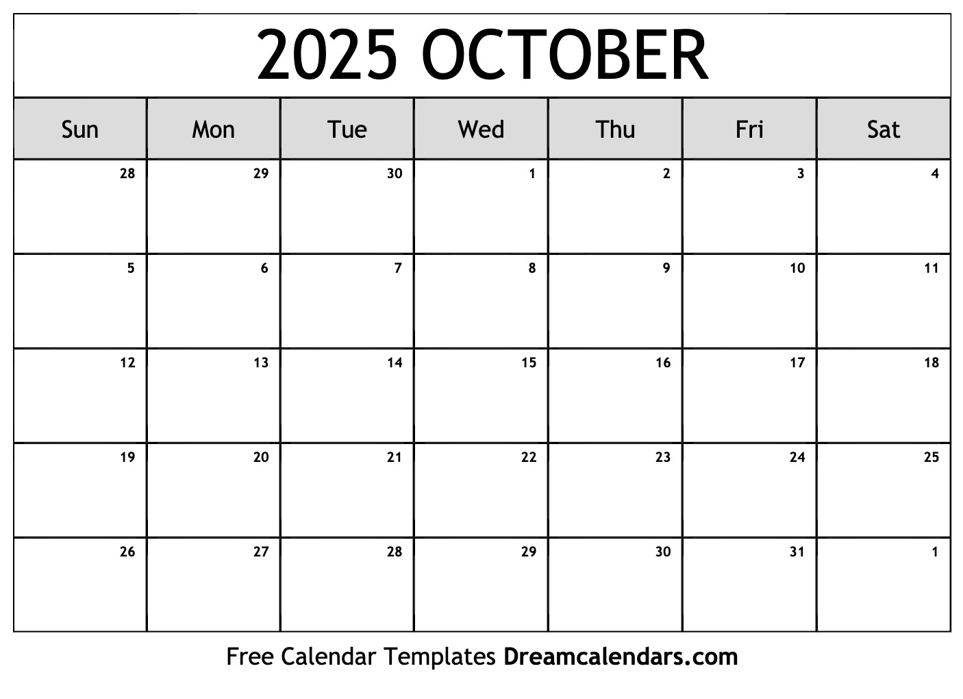 Free Printable 2025 October Calendar