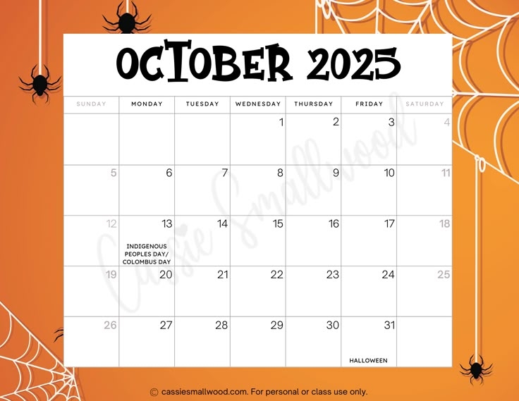 October Holidays 2025 Calendar