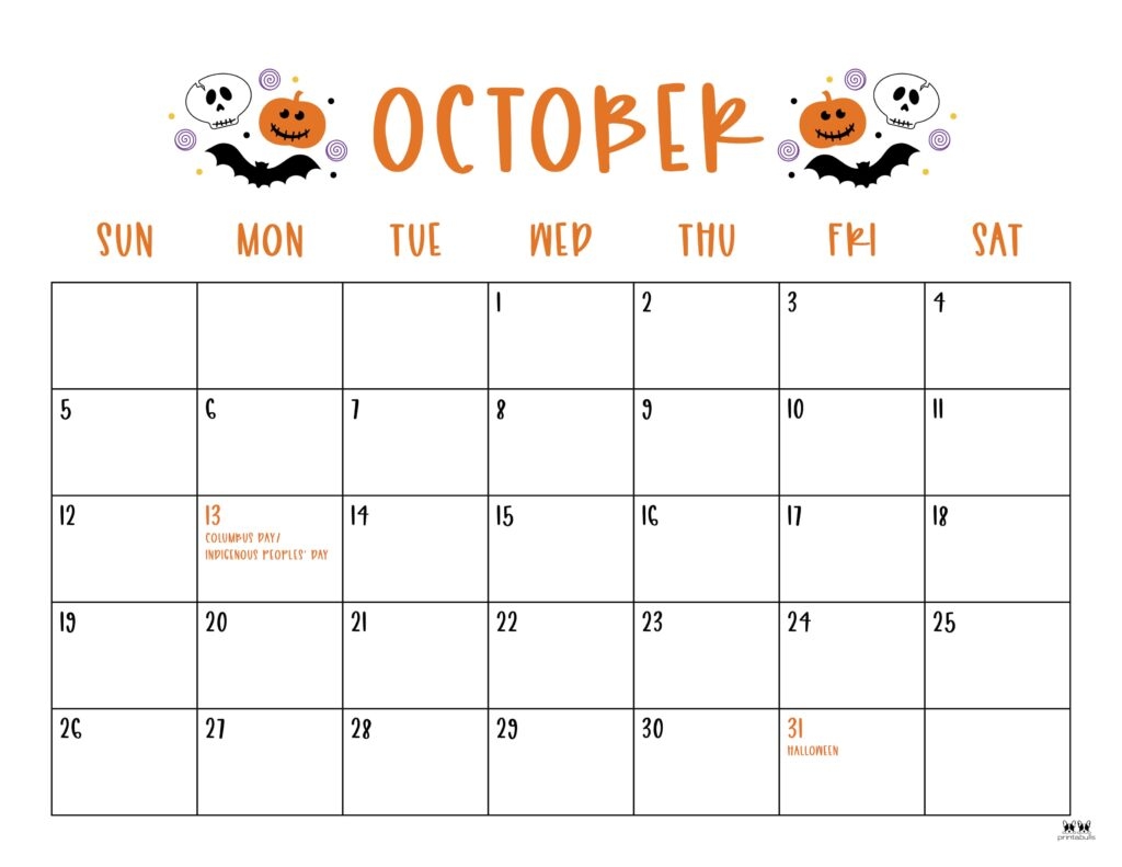 October 2025 Calendars 107 FREE Printables Printabulls