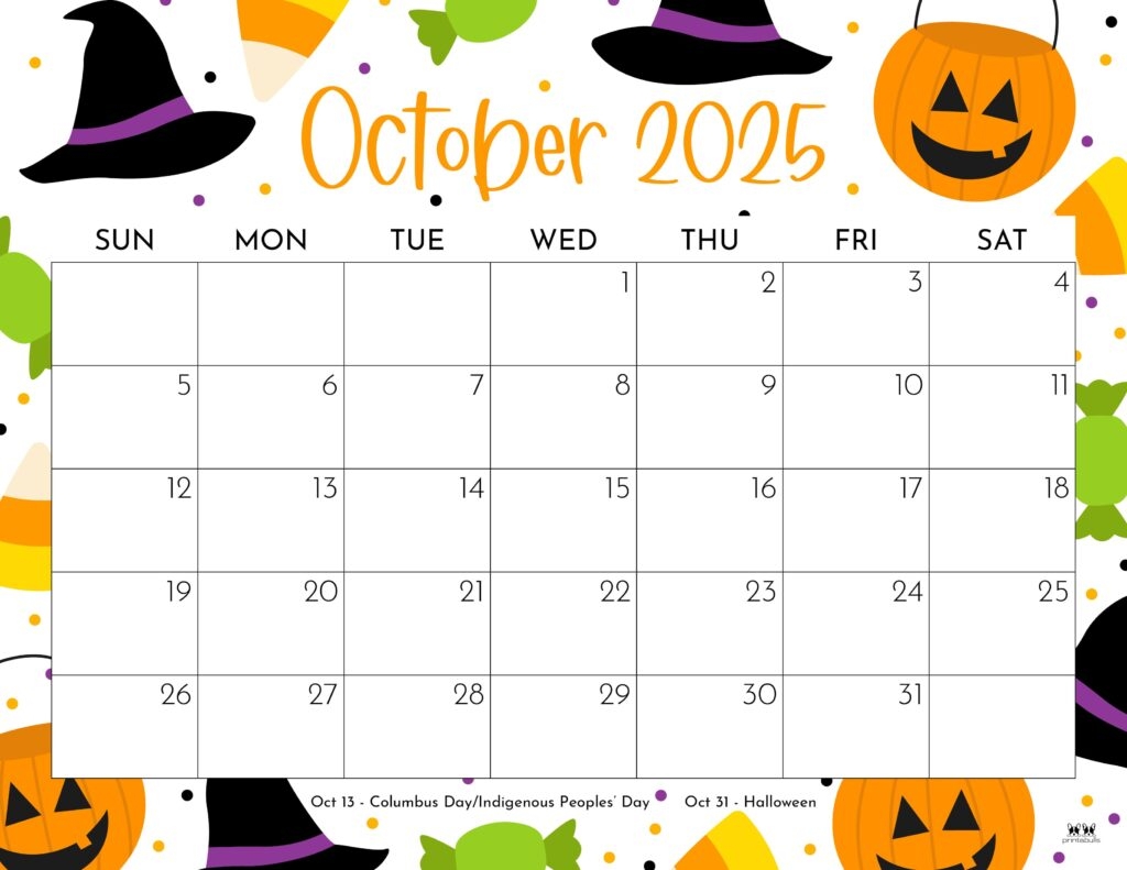 October 2025 Calendars 107 FREE Printables Printabulls