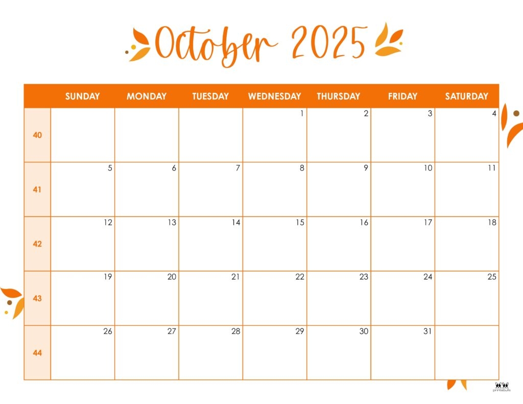 October Printable Calendar 2025 Free