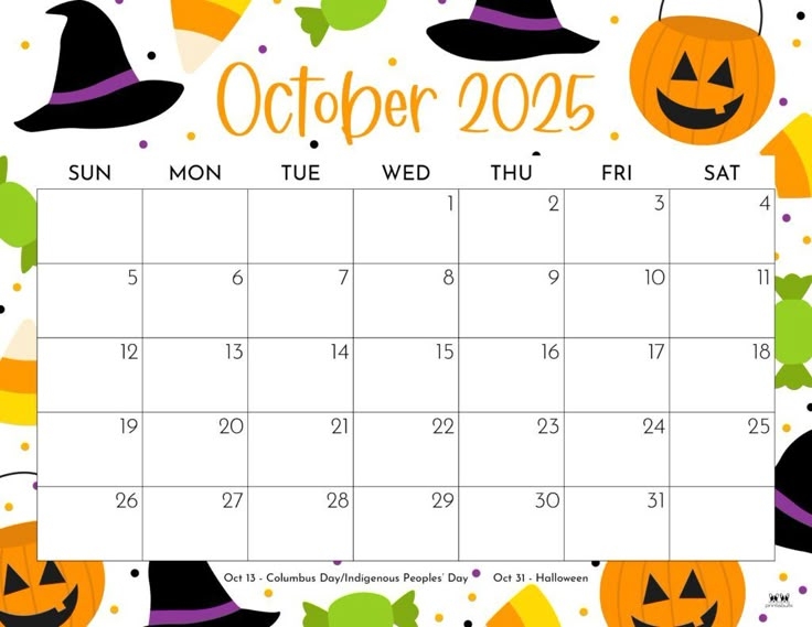 October 2025 Calendars 107 FREE Printables Printabulls