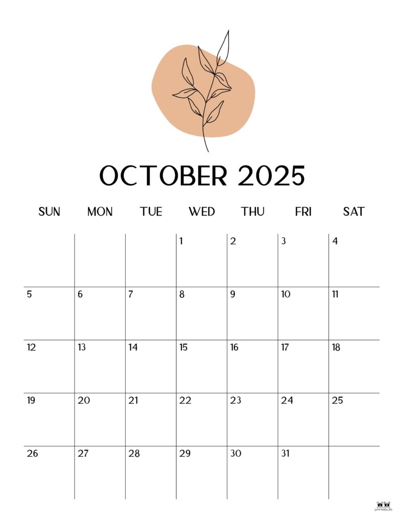 October 2025 Calendar Printable Vertical