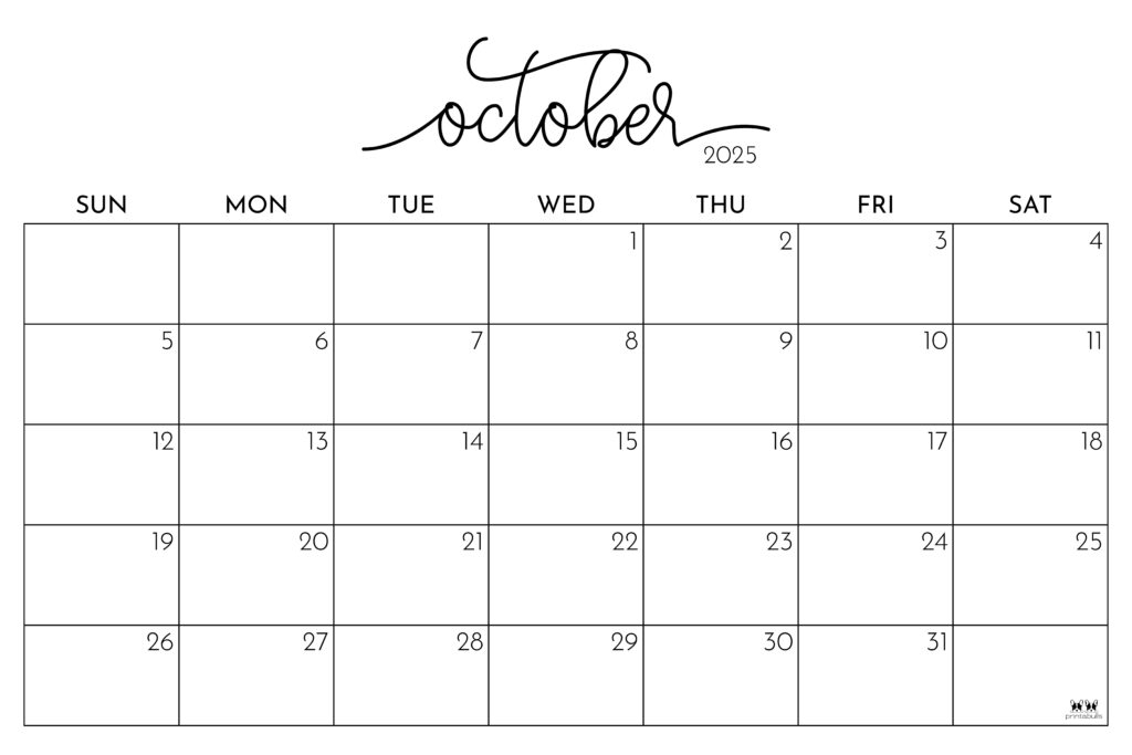October 2025 Calendars 107 FREE Printables Printabulls