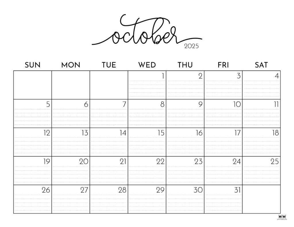 October 2025 Calendars 107 FREE Printables Printabulls