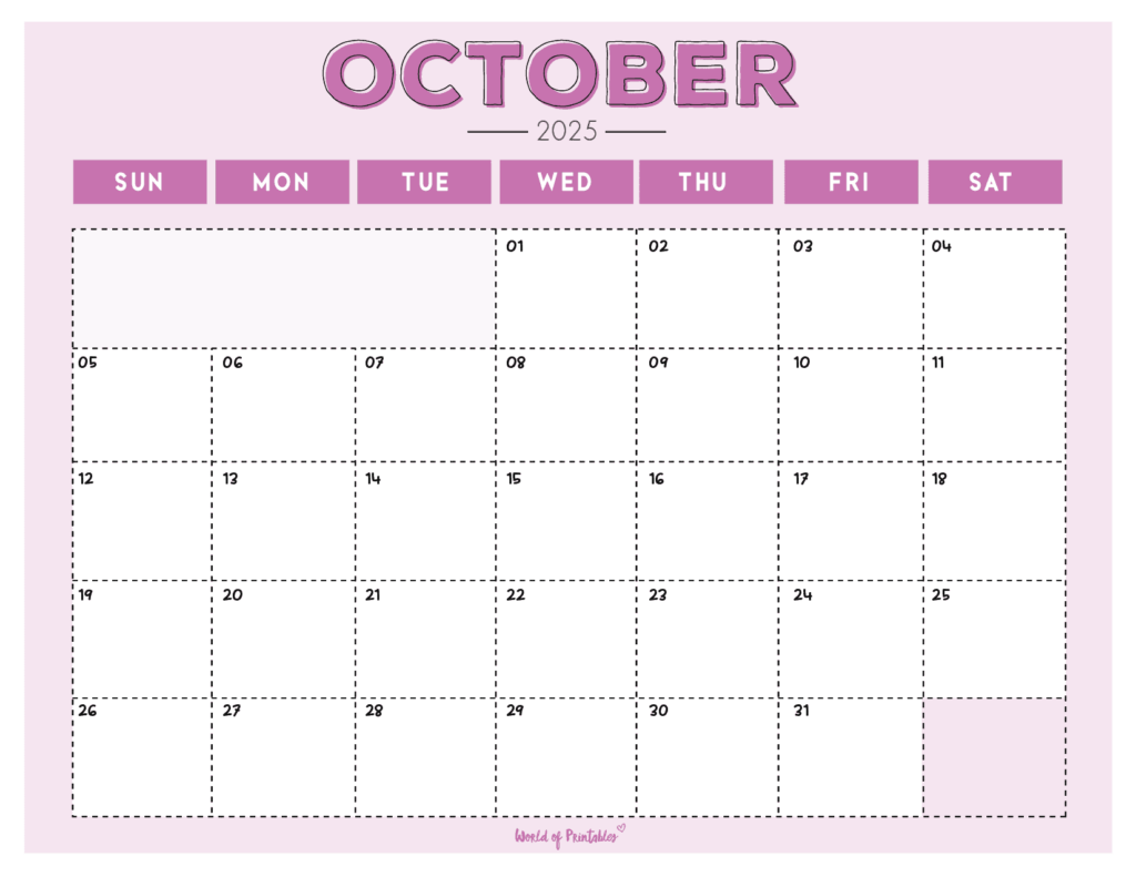 October 2025 Calendars 130 Styles World Of Printables