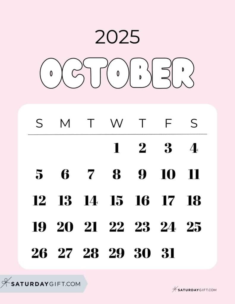 October 2025 Calendars 23 Cute Free Printable PDFs SaturdayGift