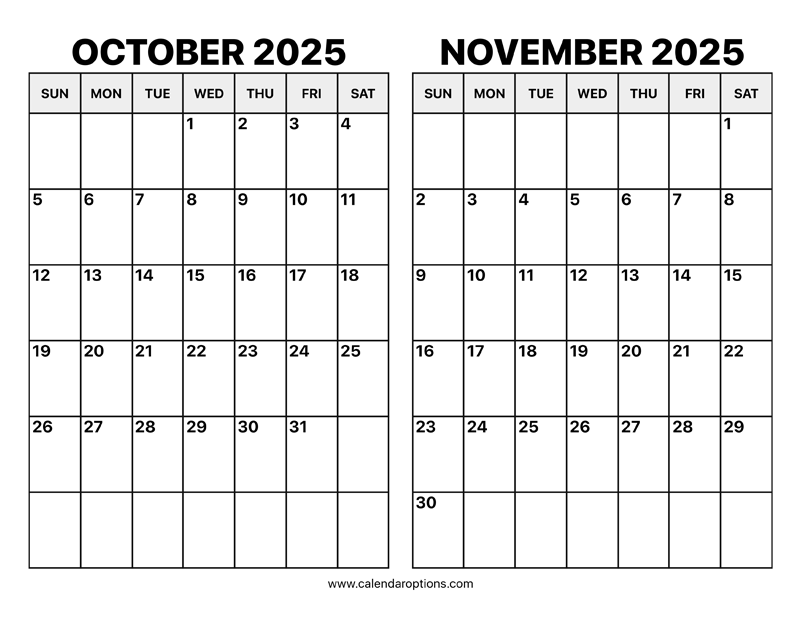 October And November 2025 Calendar Calendar Options