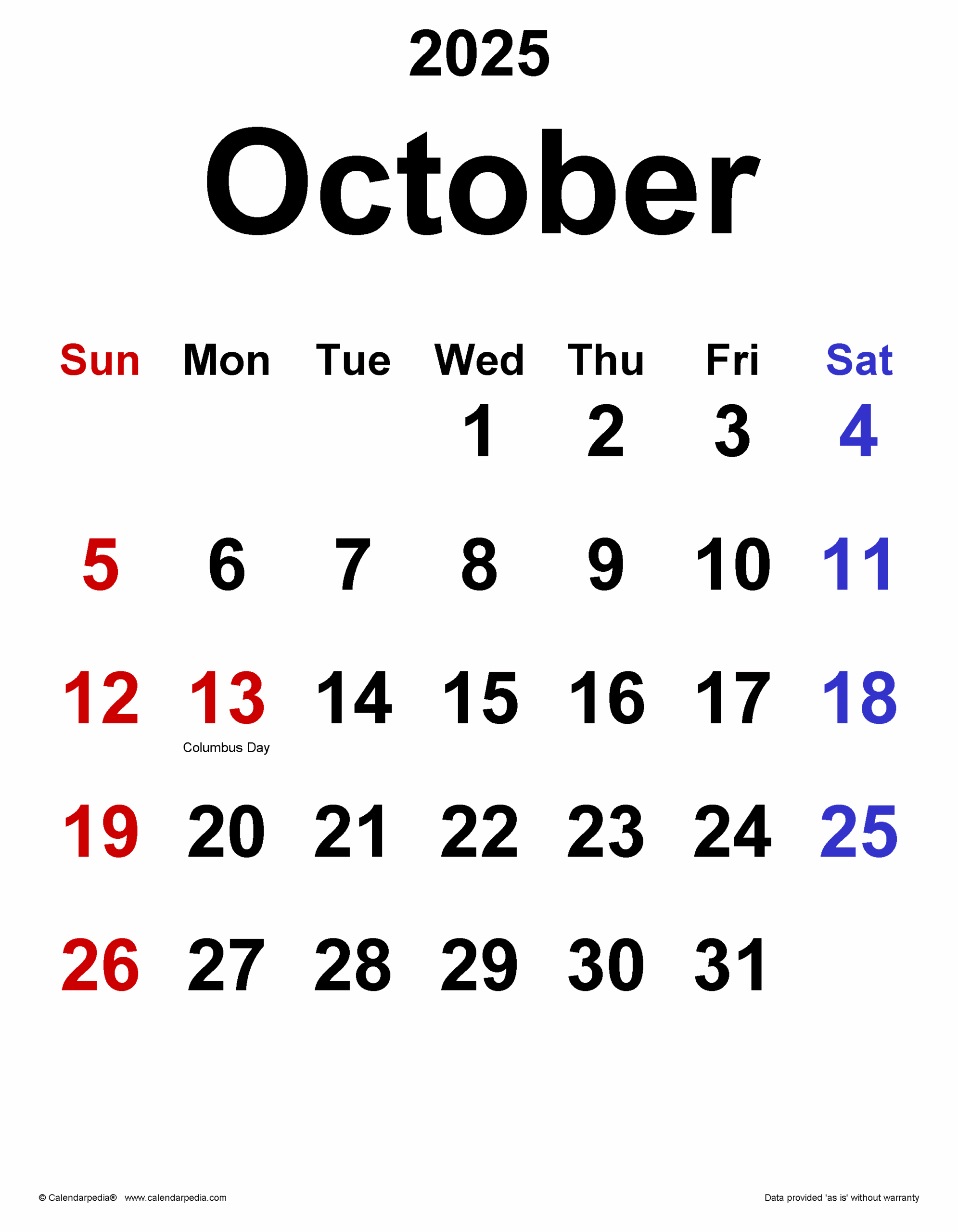 October Calendar For 2025 Holden Monroes