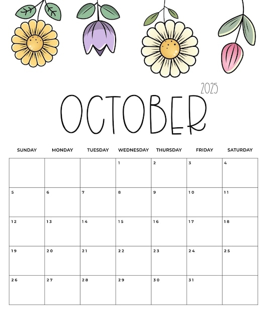 Premium Vector October 2025 Monthly Calendar With Notes For School Students And Kids
