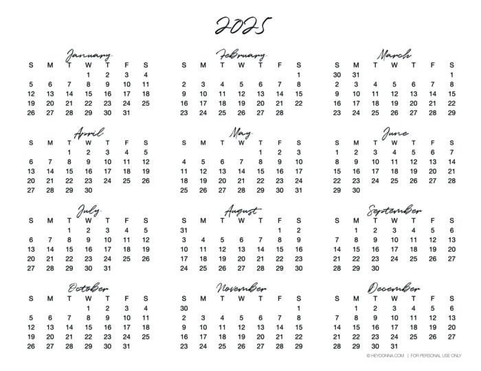 Printable 2025 Calender