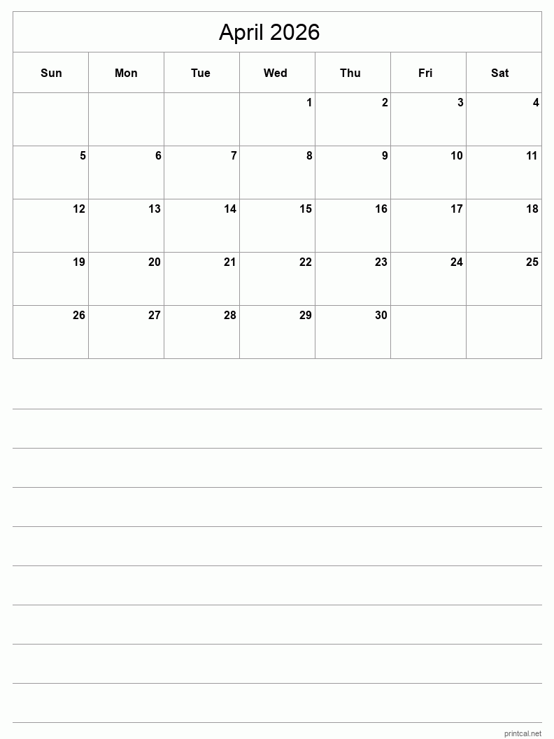 Printable April 2026 Calendar Free Printable Calendars