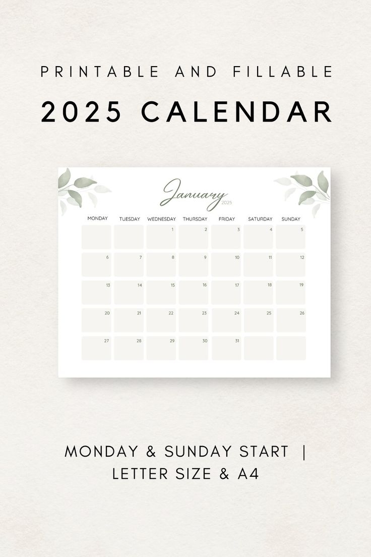 Printable Calendar 2025 Botanical Calendar Printable Monthly Calendar 2025 Calendar