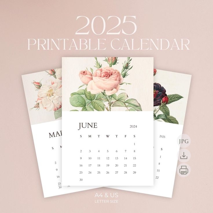 Printable Desk Calendar 2025 Botanical Vintage Art Calendar Card Deck 5x7 Mini Calendar Floral Calendar Cottage Aesthetic Office Gift
