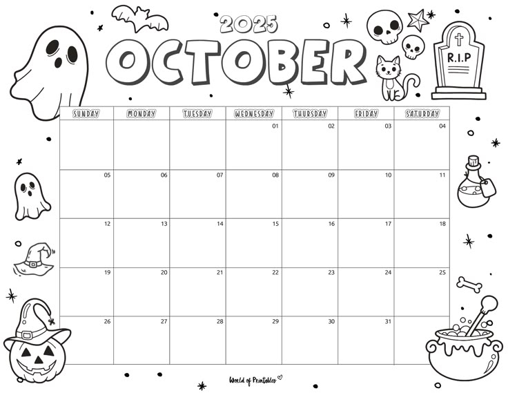 Printable October 2025 Halloween Calendar For Kids